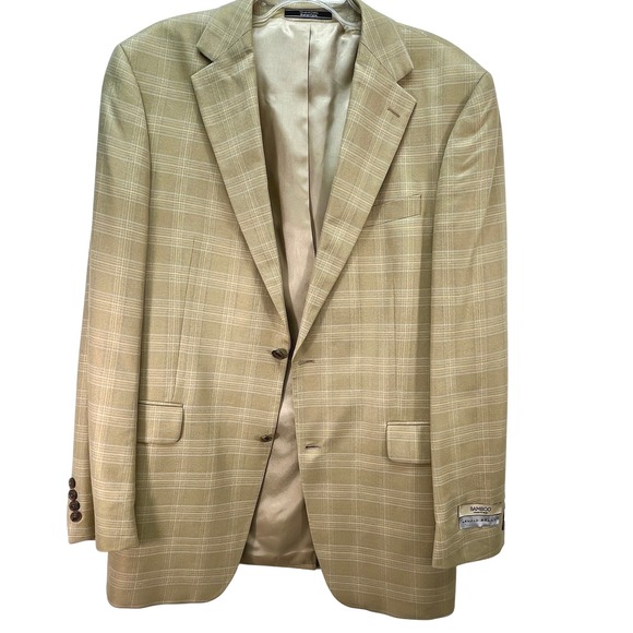 New Arnold Brant Bamboo Two Button Jacket Blazer Mens Beige Plaid Sz 42L $495new - Picture 1 of 9
